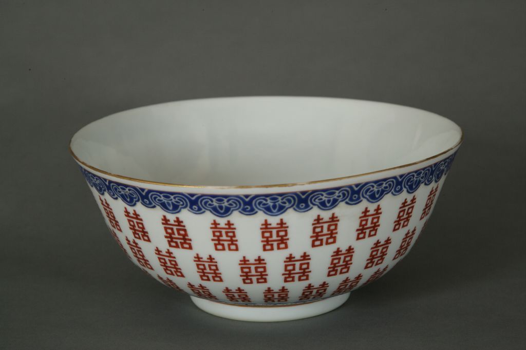 图片[1]-Red color bowl with double “Xi” characters-China Archive